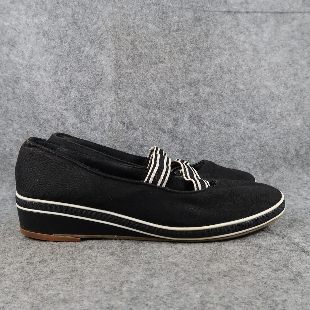 Shoes Womens 9W Casual Canvas Wedge Slip On Comfort Black Stretch Straps